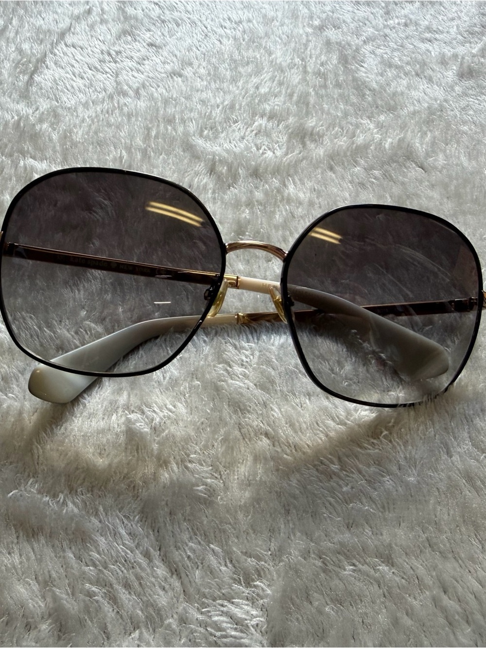 kate spade Oversized Square Sunglasses in Black and Gold with Cream Temples